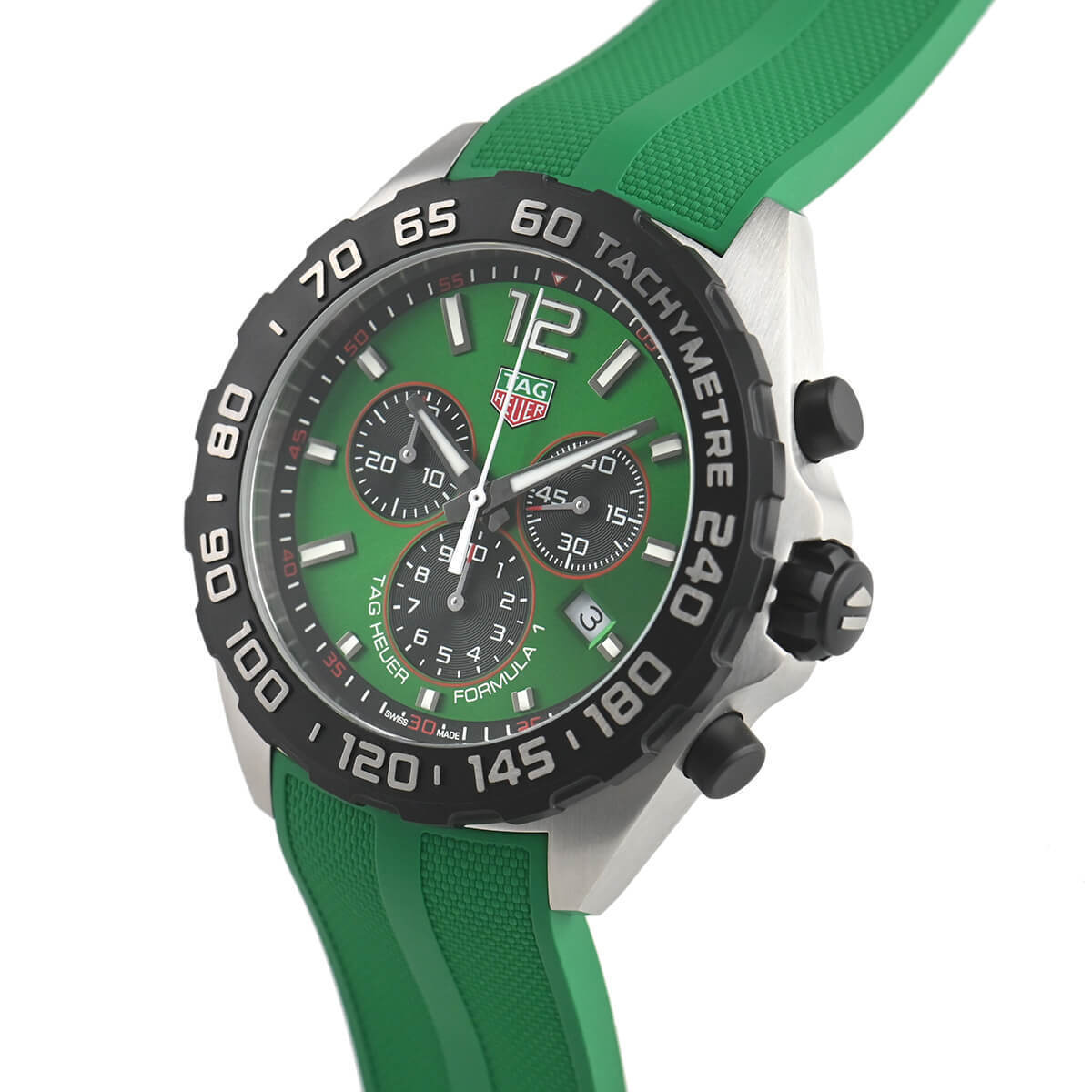 Tag Heuer Formula 1 Chronograph Green Dial Green Rubber Strap Watch for Men - CAZ101AP.FT8056