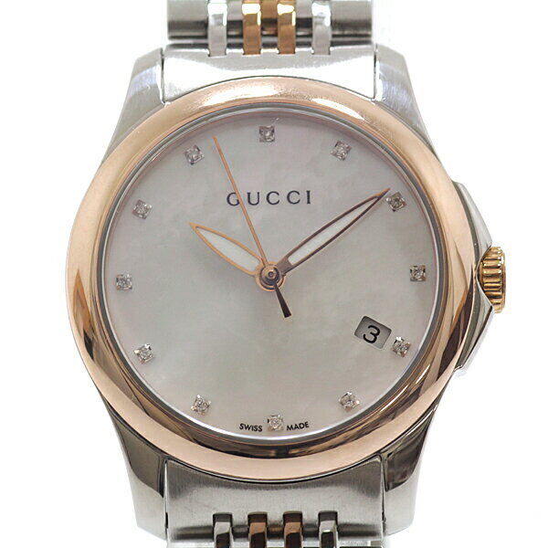 Gucci G Timeless Diamonds Mother of Pearl Dial Two Tone Mesh Bracelet Watch For Women - YA126514