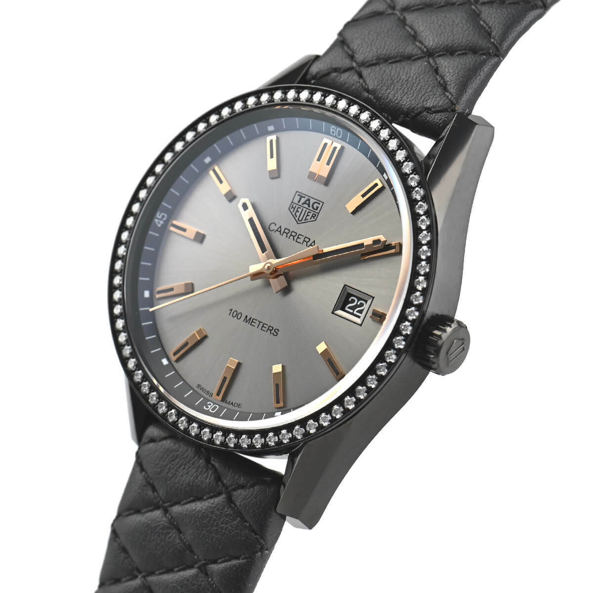 Tag Heuer Carrera Diamonds Anthracite Black Dial Black Leather Strap Watch for Women - WAR1115.FC6392