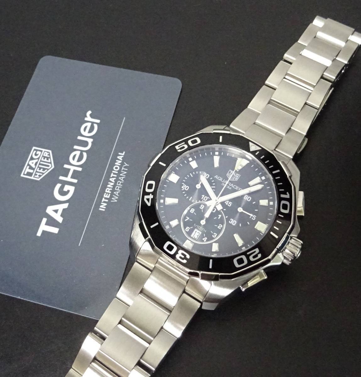 Tag Heuer Aquaracer Quartz Chronograph Black Dial Silver Steel Strap Watch for Men - CAY111A.BA0927