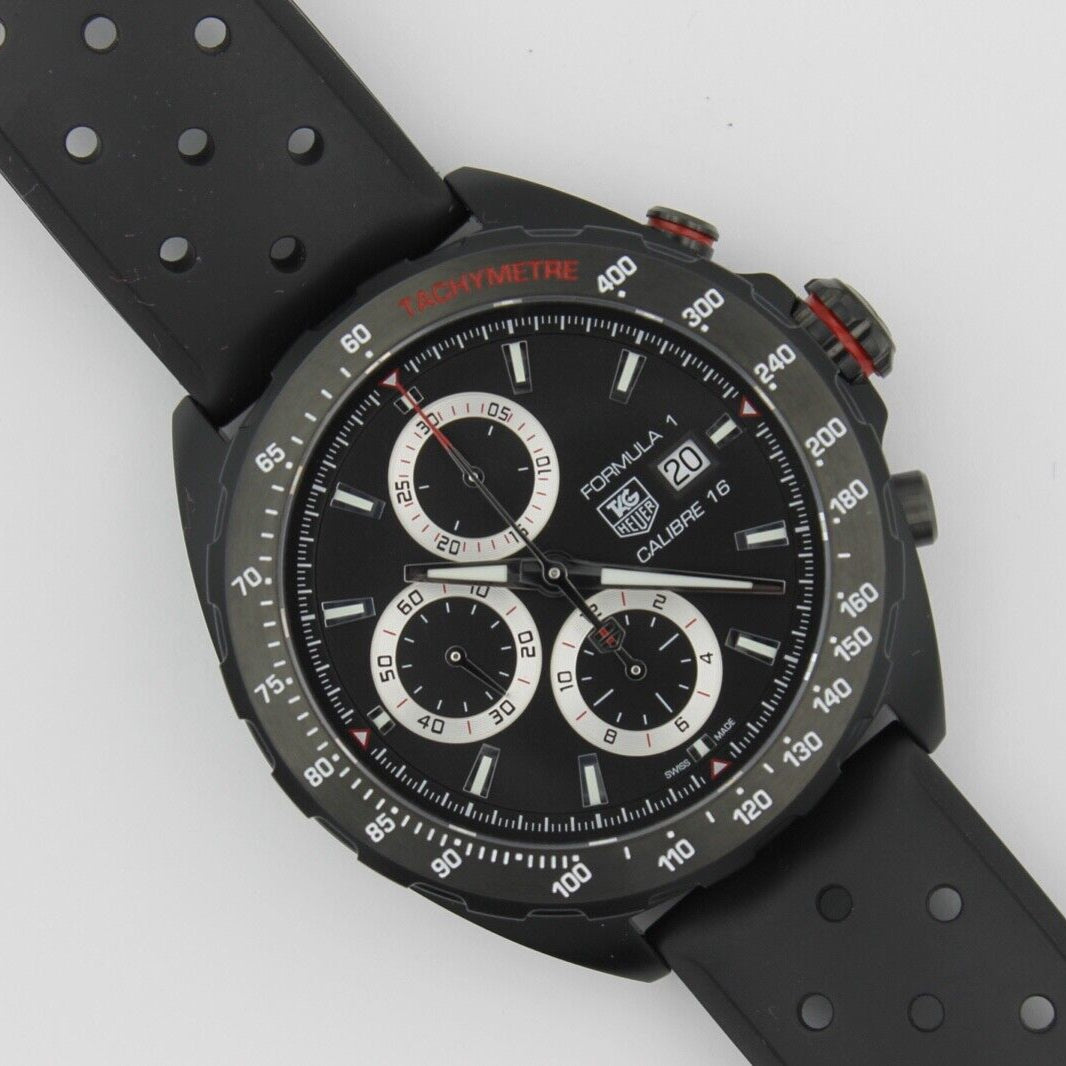 Tag Heuer Formula 1 Automatic Chronograph Black Dial Black Leather Strap Watch for Men - CAZ2011.FT8024