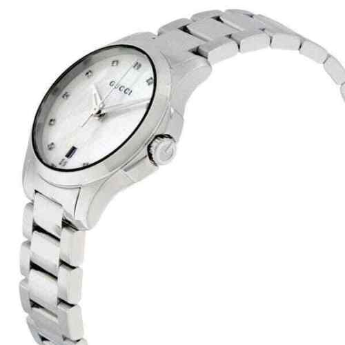 Gucci G Timeless Diamonds Mother of Pearl Dial Silver Steel Strap Watch For Women - YA126542