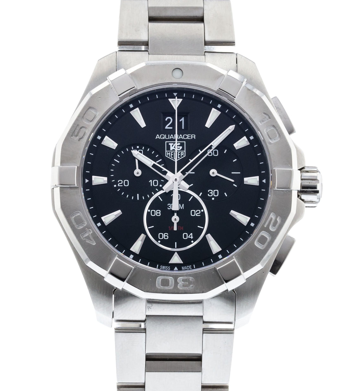 Tag Heuer Aquaracer Chronograph Black Dial Silver Steel Strap Watch for Men - CAY1110.BA0927