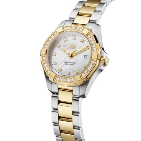 Tag Heuer Aquaracer Diamonds Mother of Pearl Dial Two Tone Steel Strap Watch for Women - WBD1323.BB0320