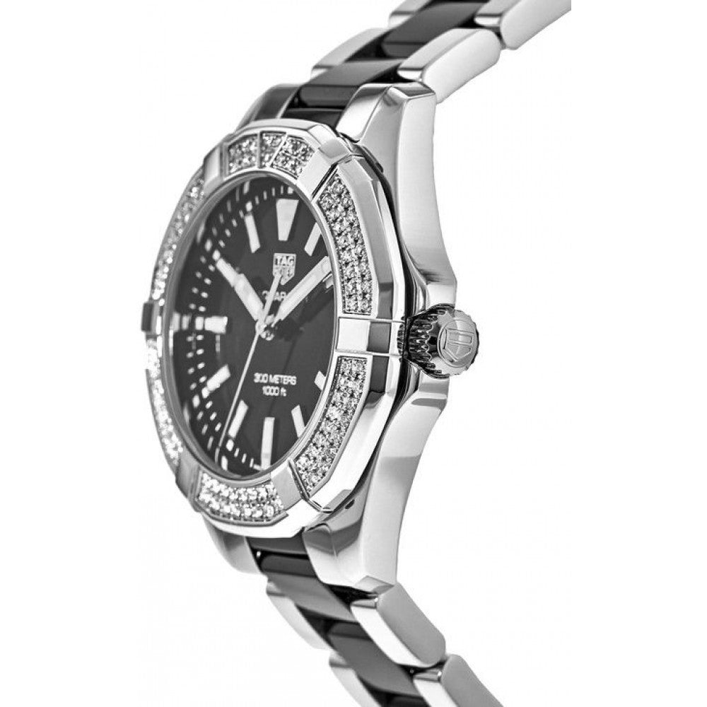 Tag Heuer Aquaracer Quartz Diamonds Black Dial Two Tone Steel Strap Watch for Men - WAY131E.BA0913