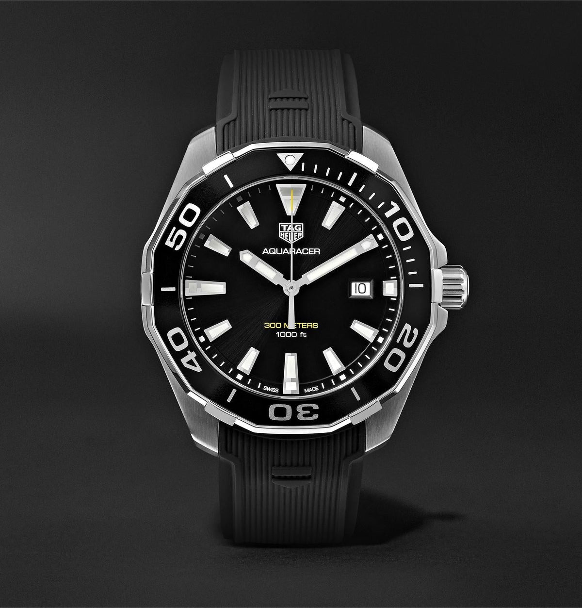 Tag Heuer Aquaracer Quartz Black Dial Black Rubber Strap Watch for Men -  WAY101A.FT6141