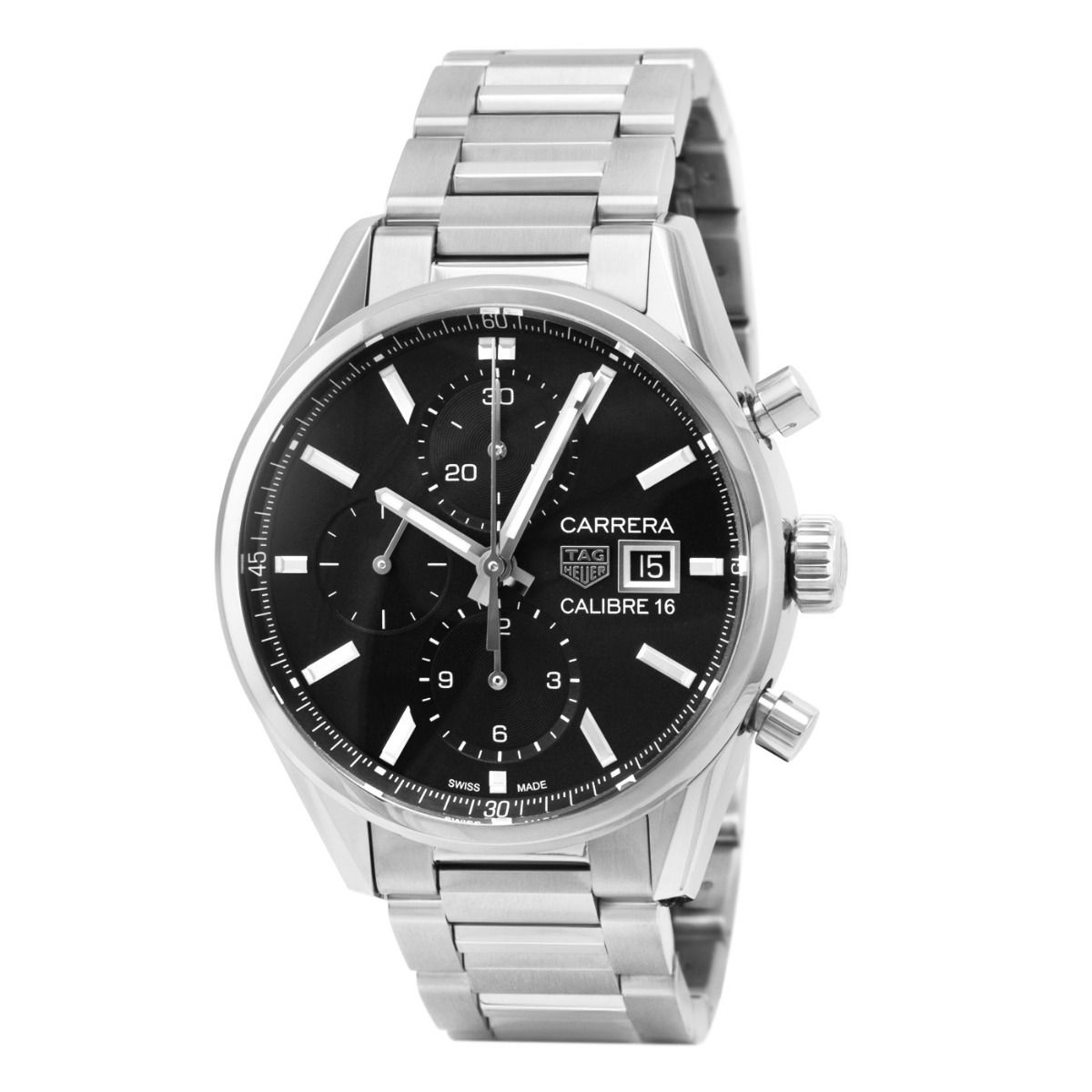 Tag Heuer Carrera Automatic Chronograph Black Dial Silver Steel Strap Watch for Men - CBK2110.BA0715