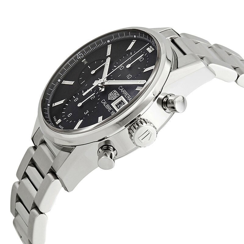 Tag Heuer Carrera Automatic Chronograph Black Dial Silver Steel Strap Watch for Men - CBK2110.BA0715