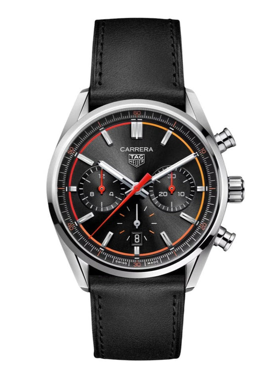 Tag Heuer Carrera Chronograph Black Dial Black Leather Strap Watch for Men - CBN201C.FC6542