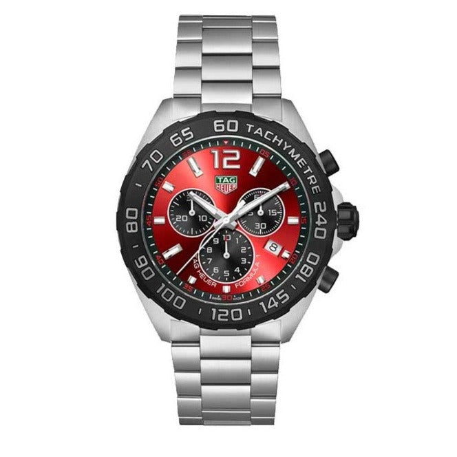 Tag Heuer Formula 1 Chronograph Red Dial Silver Steel Strap Watch for Men - CAZ101AN.BA0842