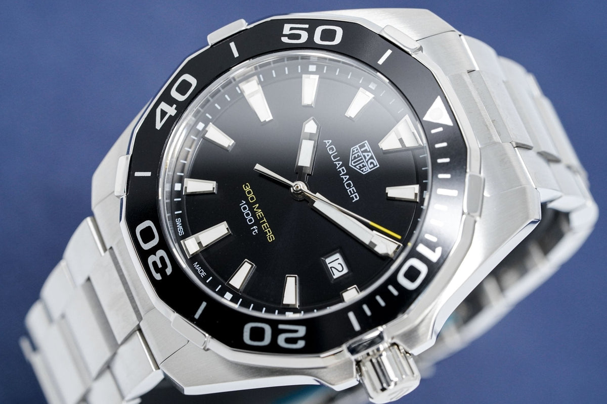 Tag Heuer Aquaracer Quartz Black Dial Silver Steel Strap Watch for Men - WAY101A.BA0746