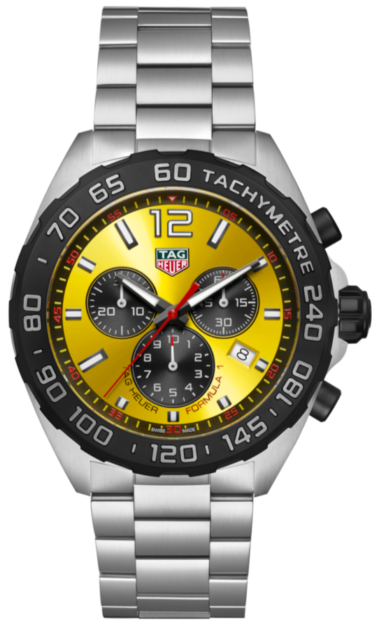Tag Heuer Formula 1 Quartz Chronograph Yellow Dial Silver Steel Strap Watch for Men - CAZ101AM.BA0842