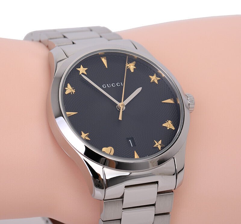 Gucci G Timeless Black Dial Silver Steel Strap Watch For Women - YA1264029