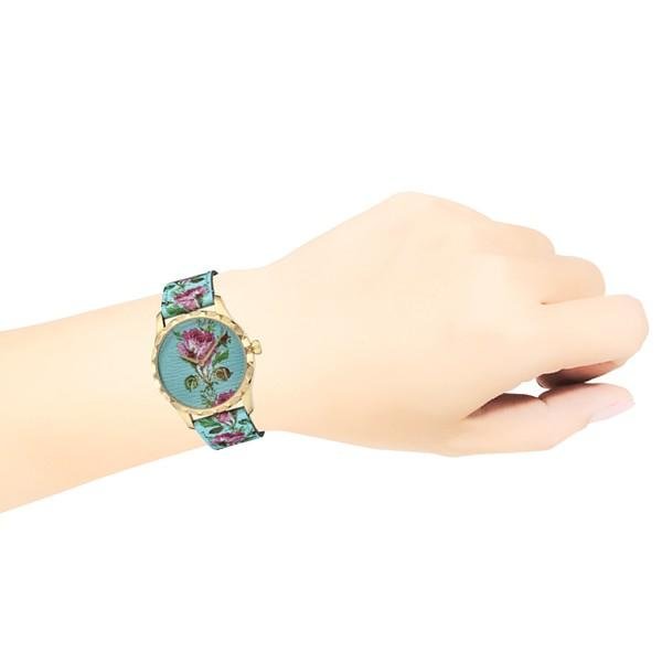 Gucci G Timeless Floral Turquoise Dial Turquoise Leather Strap Watch For Women - YA1264085
