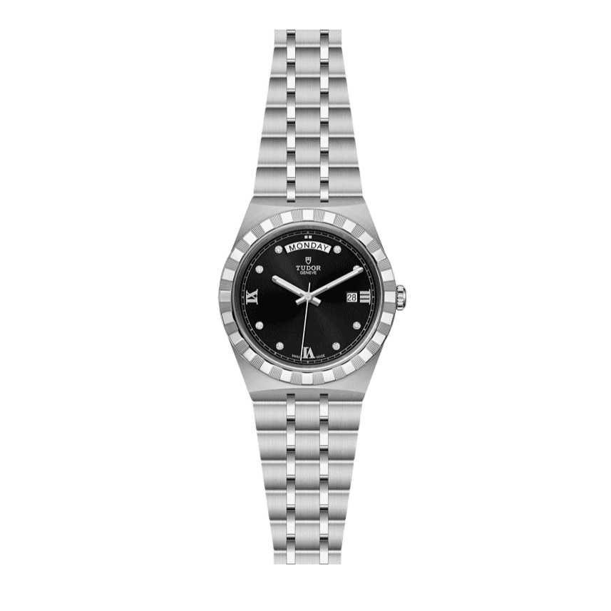 Tudor Royal Automatic Diamonds Black Dial Silver Steel Strap Watch for Men - M28600-0004