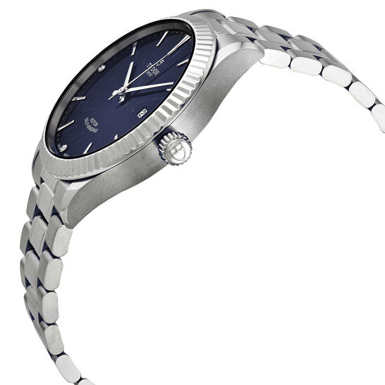 Tudor Style Automatic Diamonds Blue Dial Silver Steel Strap Watch for Men - M12710-0017