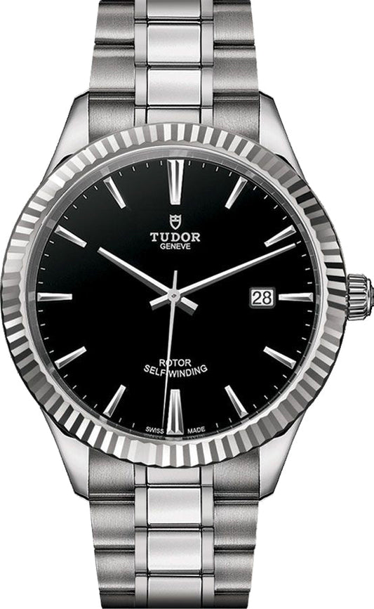 Tudor Style Automatic Black Dial Silver Steel Strap Watch for Men - M12710-0003