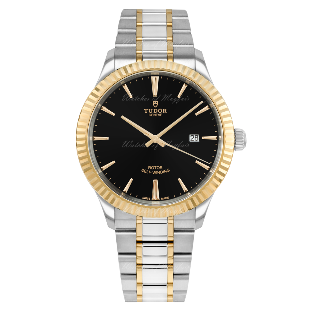 Tudor Style Automatic Black Dial Two Tone Steel Strap Watch for Men - M12713-0005