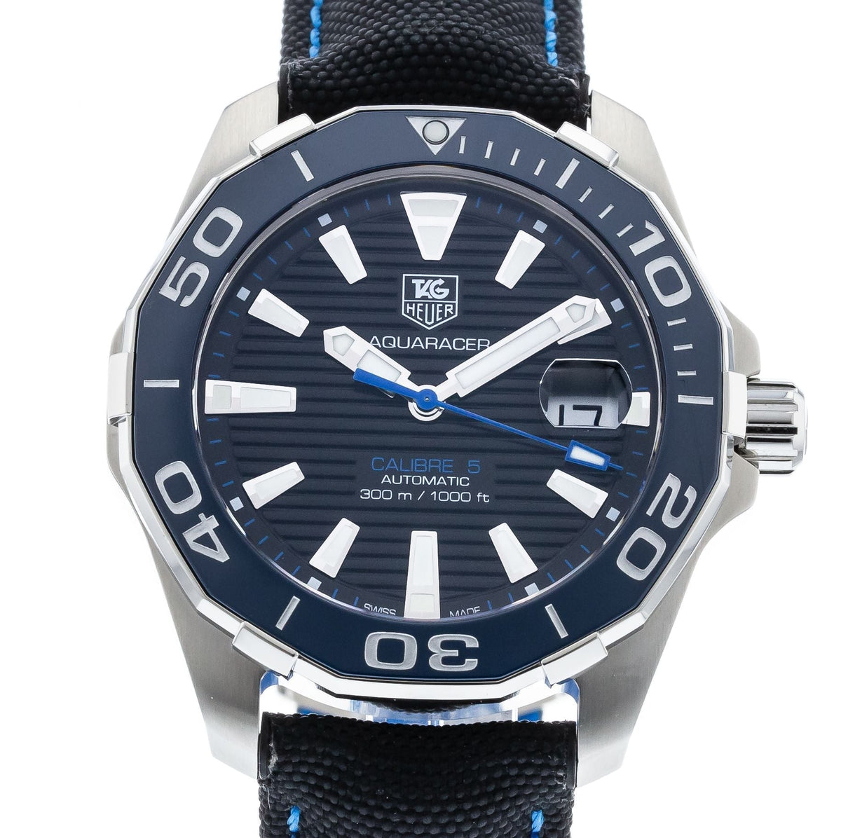 Tag Heuer Aquaracer Calibre 5 Automatic Black Dial Black Nylon Strap Watch for Men - WAY211B.FC6363