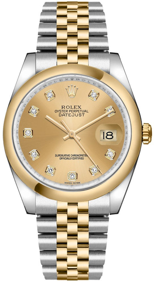 Rolex Datejust 36 Champagne Diamond Dial Watch 116203-0140