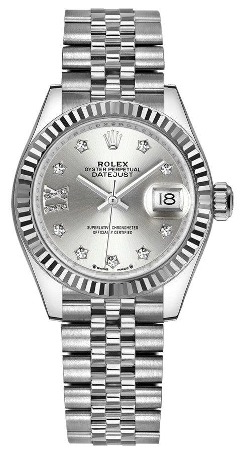 Rolex Lady-Datejust 28 White Gold Fluted Bezel Women's Watch 279174-0021