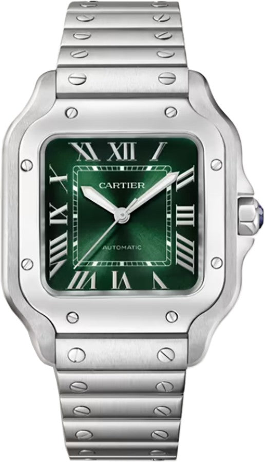 Cartier Santos Medium Steel Green Dial Women's Watch WSSA0061
