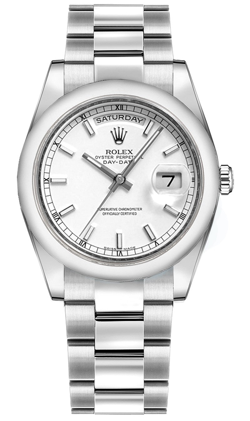 Rolex Day-Date 36 White Dial Oyster Bracelet Gold Watch 118209