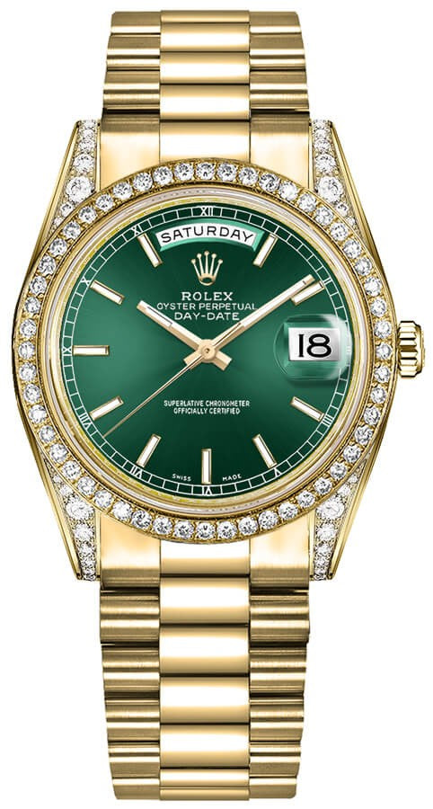 Rolex Day-Date 36 Green Dial Gold Watch 118388-0134