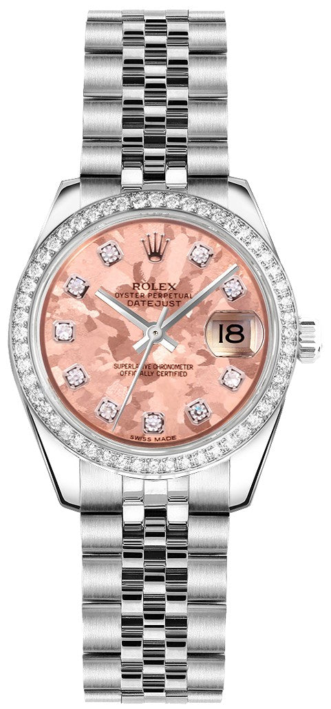 Rolex Lady-Datejust 26 Diamond Bezel Stainless Steel Watch 179384