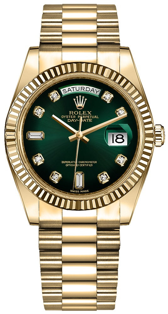 Rolex Day-Date 36 Green Diamond Dial Watch 128238-0069