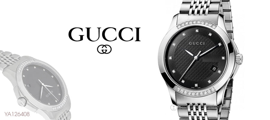 Gucci G Timeless Diamonds Black Dial Silver Steel Strap Watch For Women - YA126408