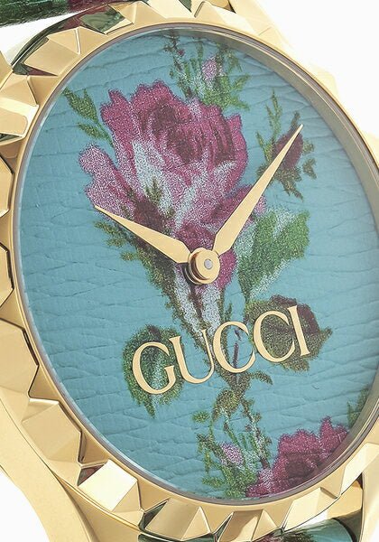 Gucci G Timeless Floral Turquoise Dial Turquoise Leather Strap Watch For Women - YA1264085