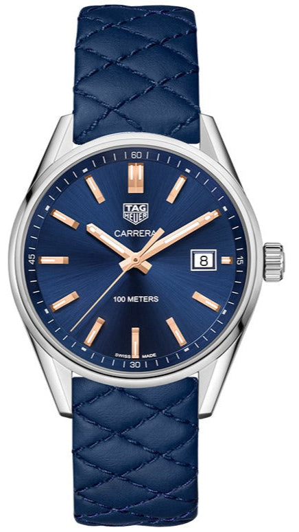 Tag Heuer Carrera Quartz Blue Dial Blue Calfskin Leather Strap Watch for Women - WAR1112.FC6391