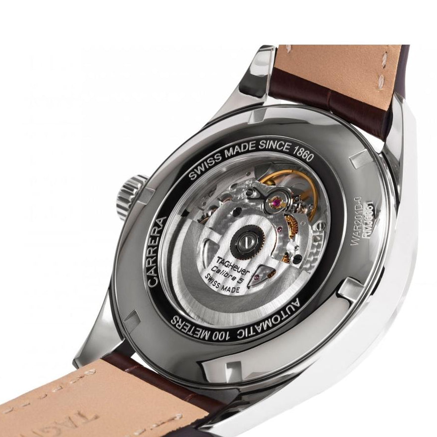 Tag Heuer Carrera Calibre 5 Automatic White Dial Brown Leather Strap Watch for Men - WAR201D.FC6291