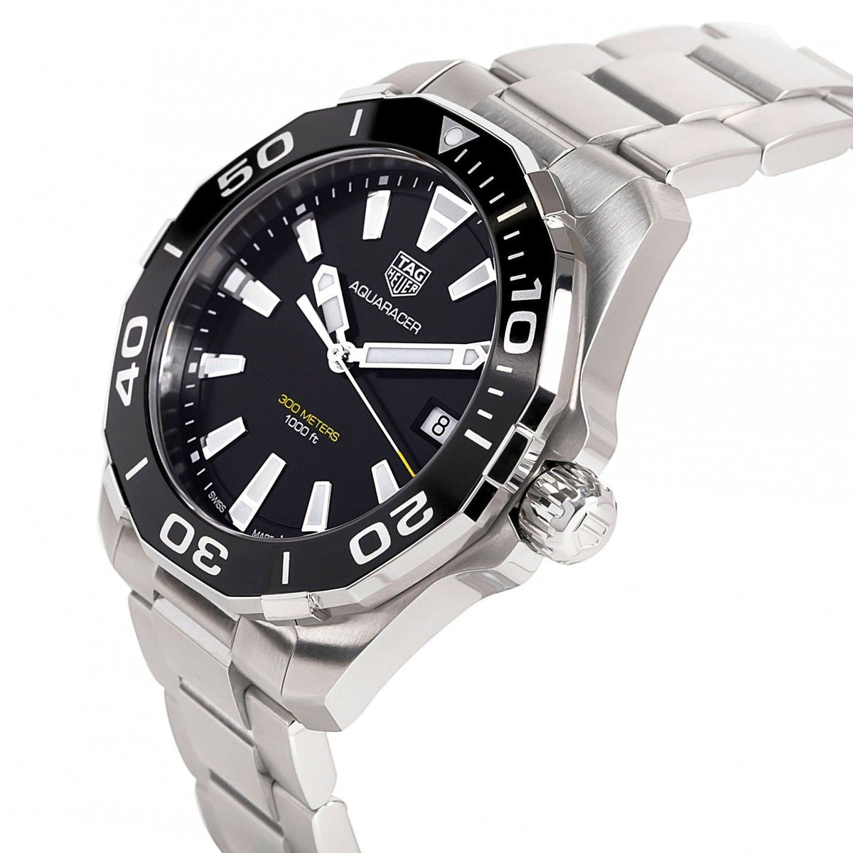 Tag Heuer Aquaracer Black Dial Silver Steel Strap Watch for Men - WAY111A.BA0928