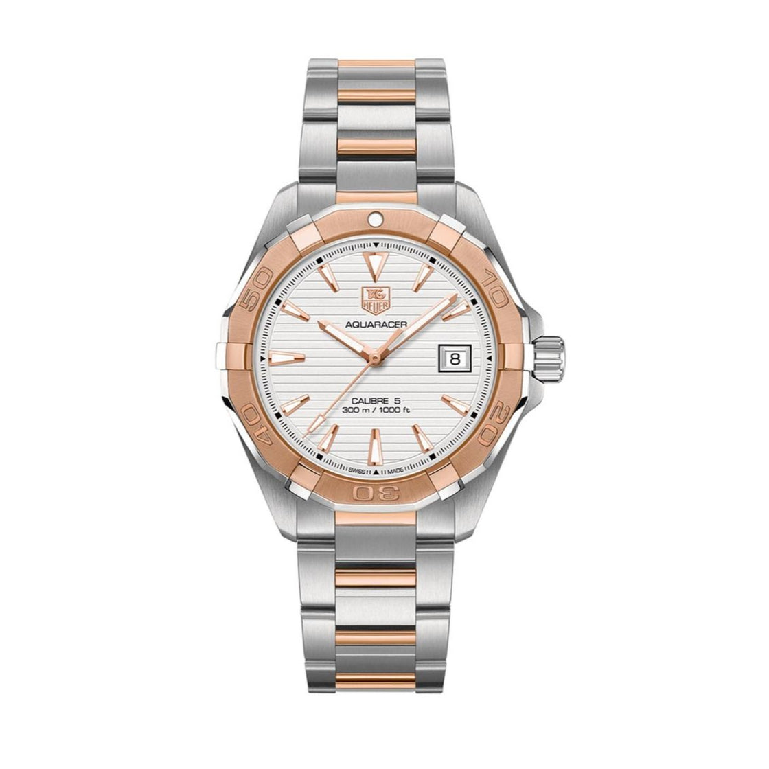 Tag Heuer Aquaracer Calibre 5 Automatic White Dial Two Tone Steel Strap Watch for Men - WAY2150.BD0911