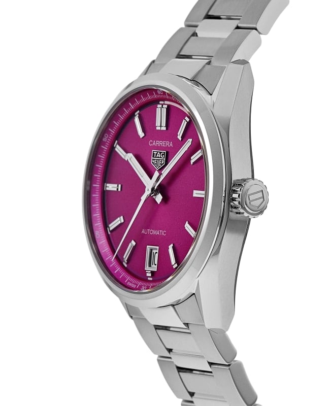 Tag Heuer Carrera Date Automatic 18K Pink Dial Silver Steel Strap Watch for Women - WBN2313.BA0001