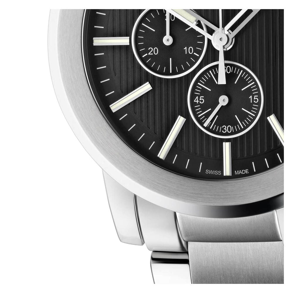 Gucci G Chrono Black Dial Silver Steel Strap Watch For Men - YA101204