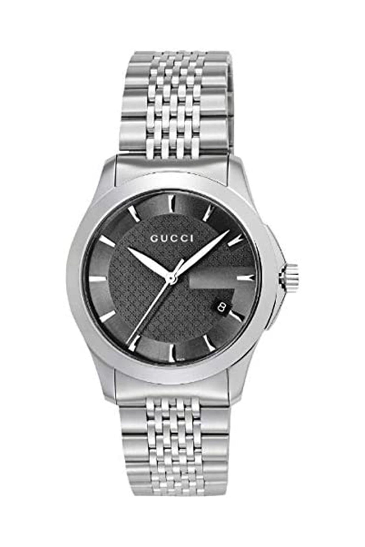 Gucci G Timeless Black Dial Silver Steel Strap Watch For Men - YA126402