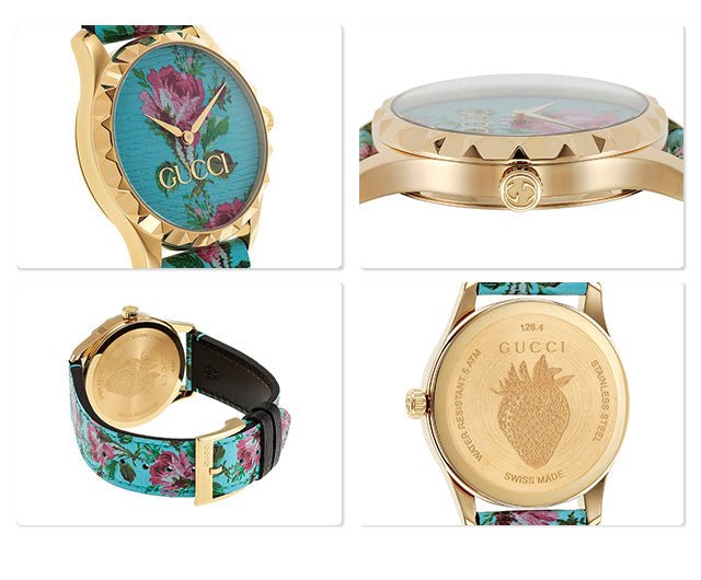 Gucci G Timeless Floral Turquoise Dial Turquoise Leather Strap Watch For Women - YA1264085