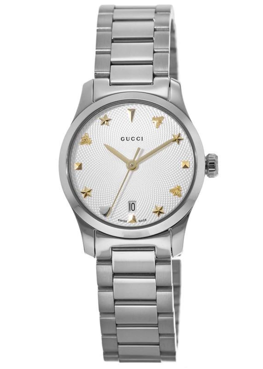Gucci G Timeless White Dial Silver Steel Strap Watch For Women - YA126572A