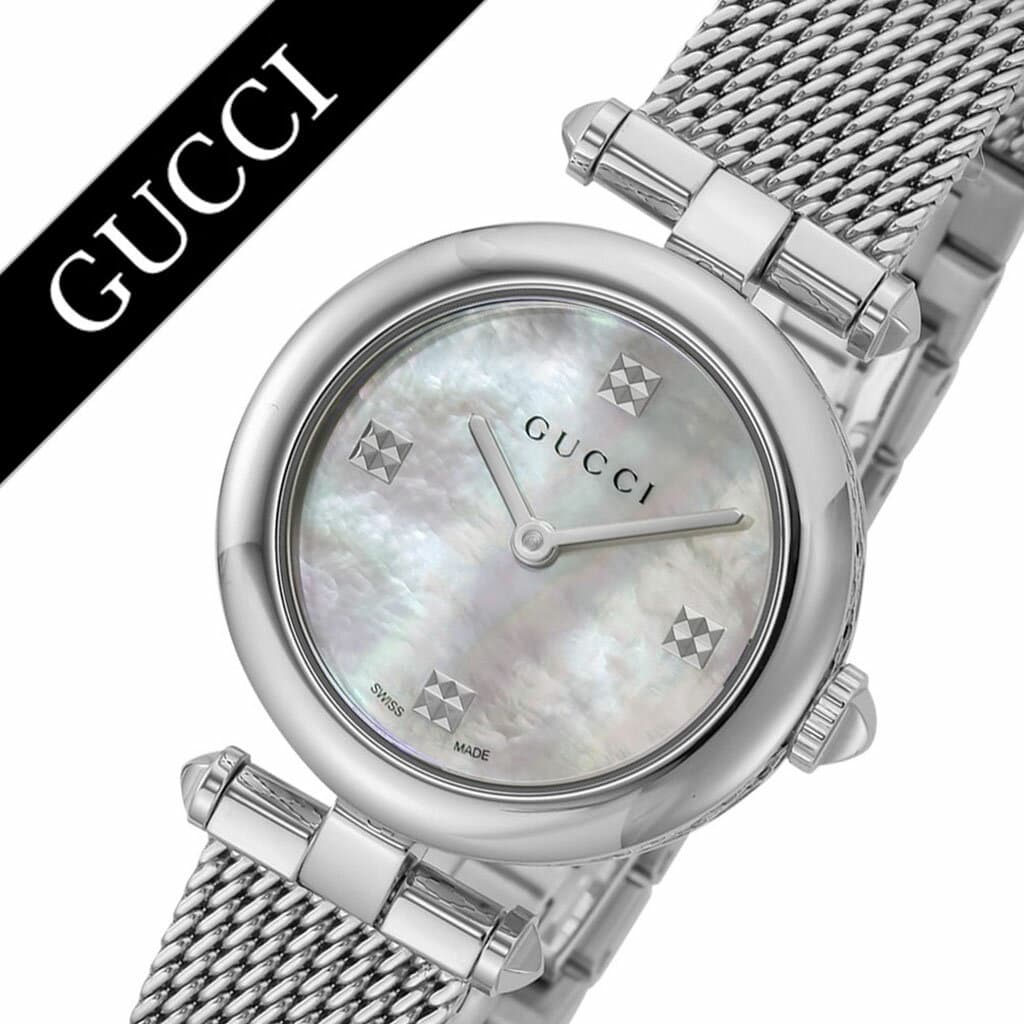 Gucci Diamantissima Quartz Diamonds Mother of Pearl Dial Silver Mesh Bracelet Watch for Women - YA141504
