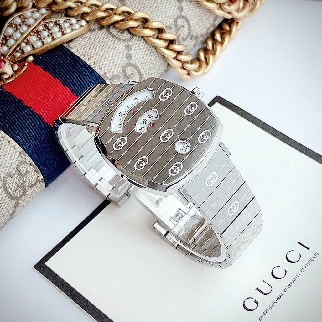 Gucci Grip Quartz Silver Dial Silver Steel Strap Watch For Women - YA157401