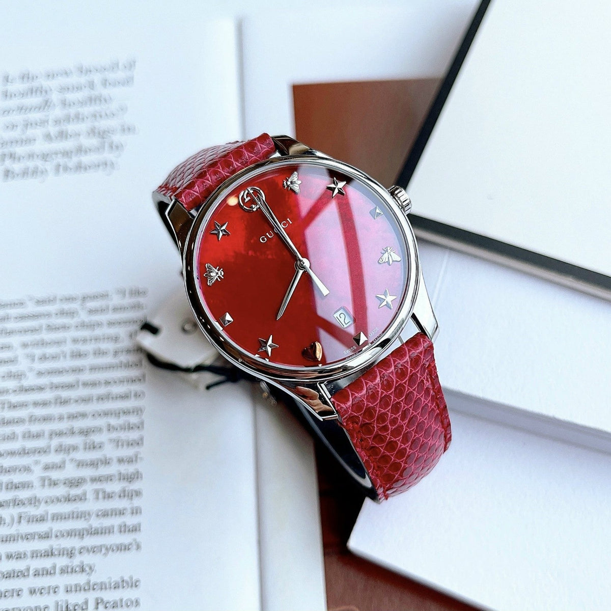 Gucci G-Timeless Cherry Red Mother of Pearl Dial 27mm Watch For Women - YA126584