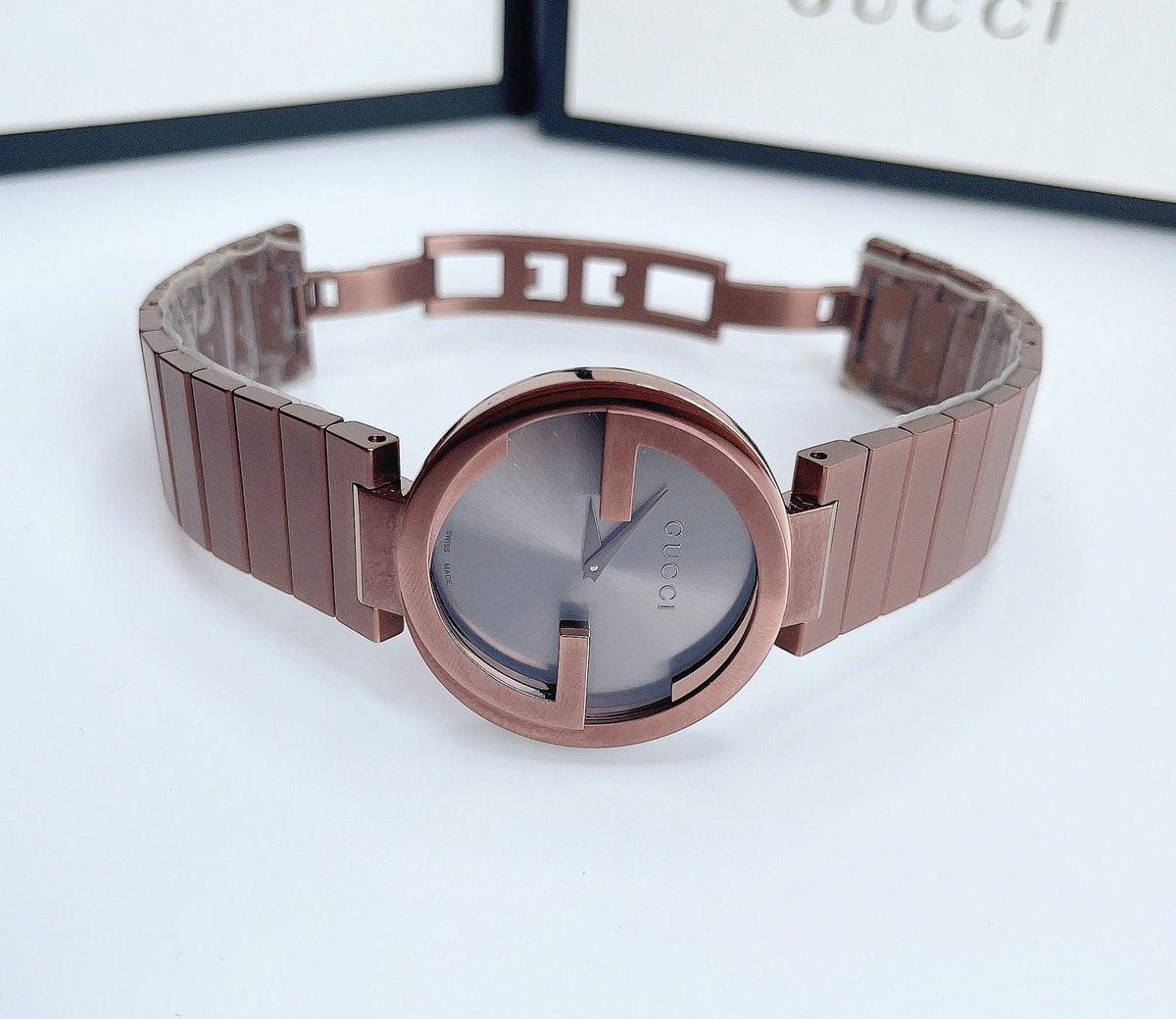 Gucci Interlocking G Quartz Brown Dial Brown Steel Strap Watch for Women -  YA133317