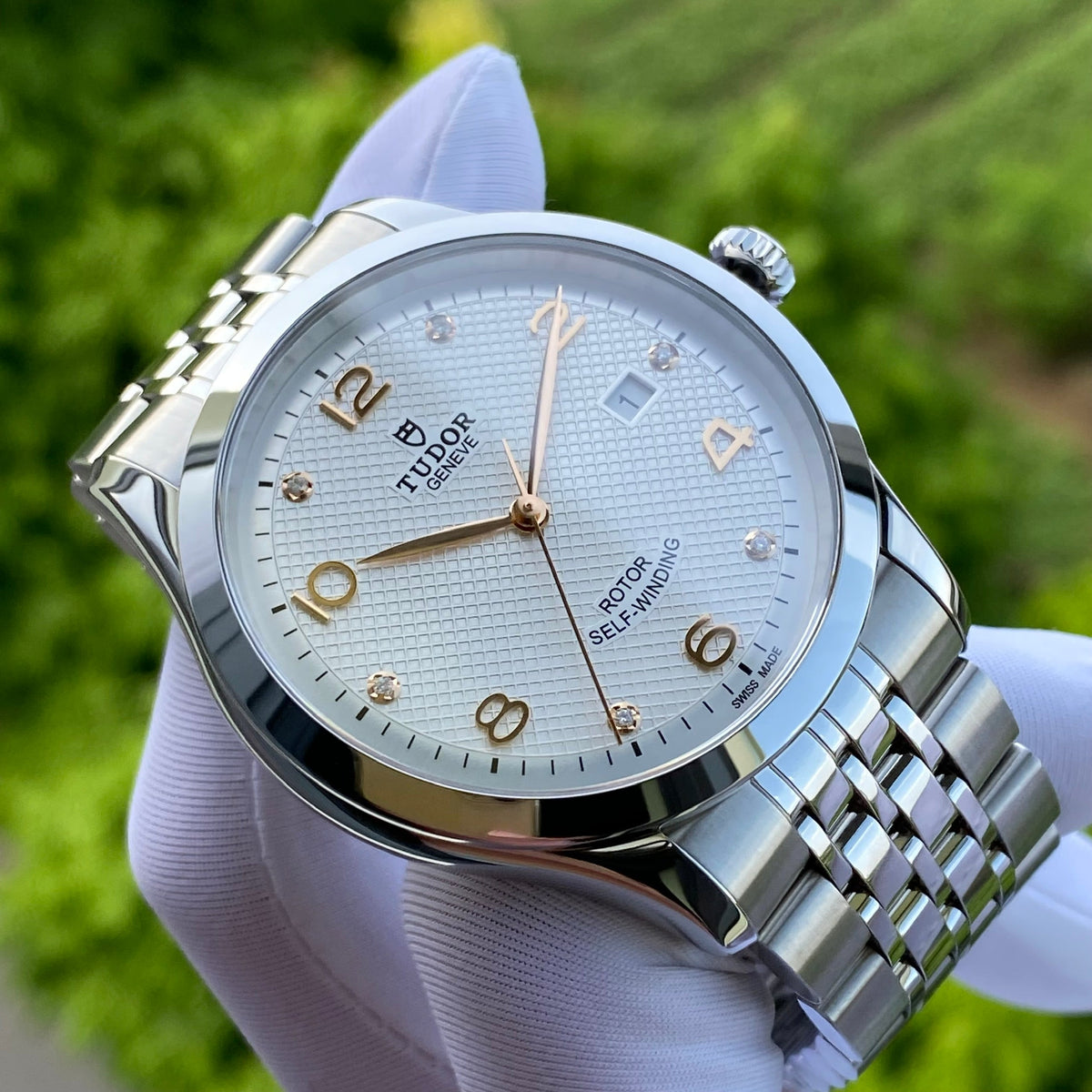 Tudor 1926 Automatic Diamonds Silver Dial Silver Steel Strap Watch for Men - M91650-0003