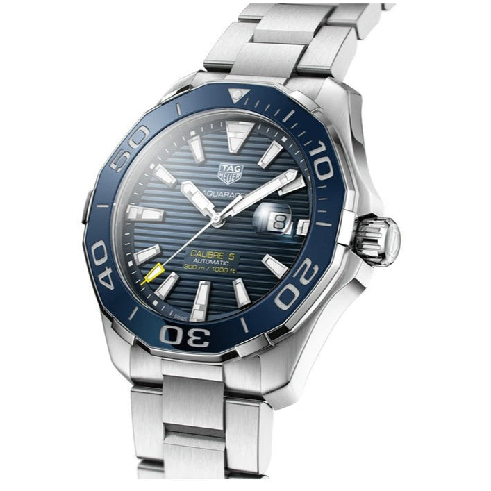 Tag Heuer Aquaracer Calibre 5 Blue Dial Silver Steel Strap Watch for Men - WAY201B.BA0927